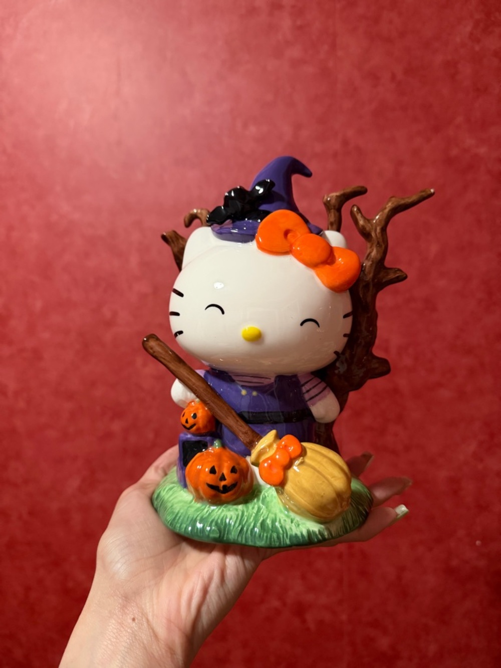 Blue Sky Hello Kitty Halloween Figurine in White, Orange, Purple